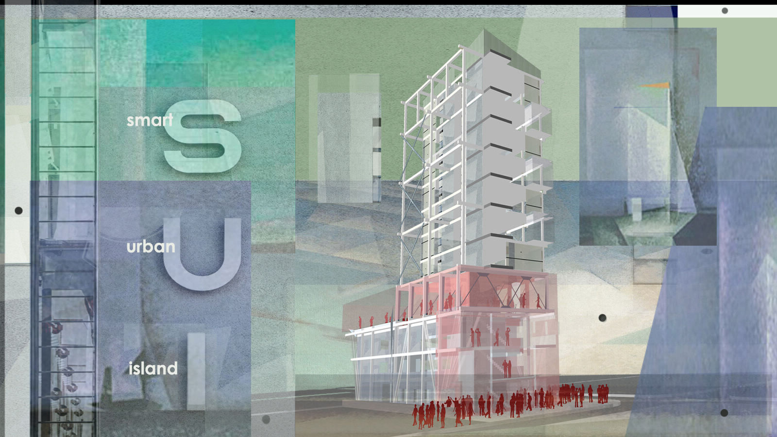Info-Graphic / Diagram of the ‘Smart Urban Island’ building in Vancouver as Uber-house type building depicting Interaction of Space and Public Realm