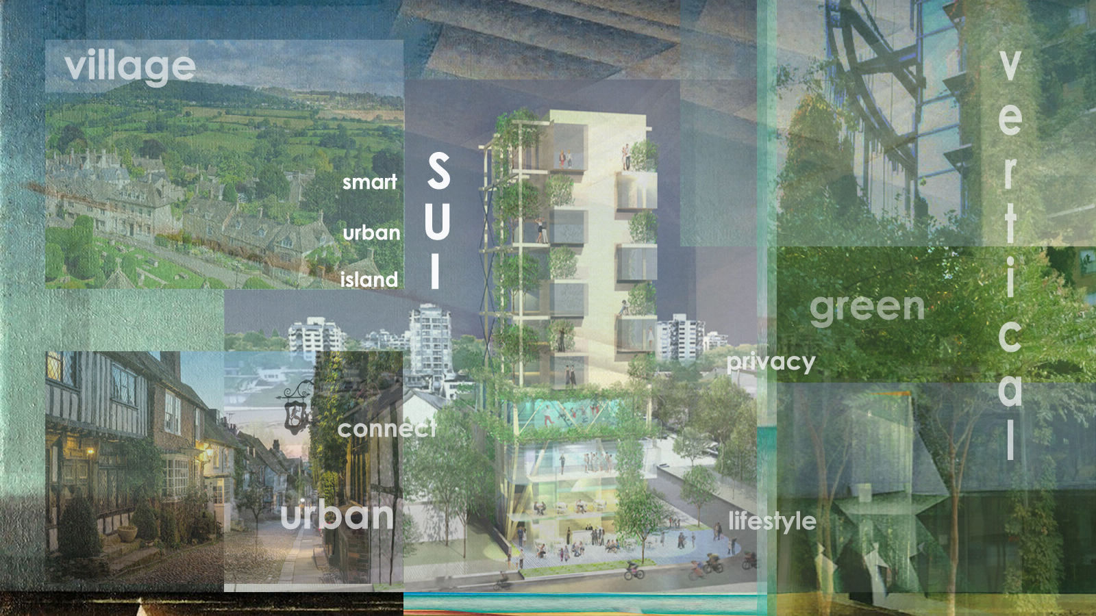 Info-Graphic / Diagram of the ‘Smart Urban Island’ building in Vancouver as Uber-house type building depicting Urban plus Green and Innovative Urban + Green Living
